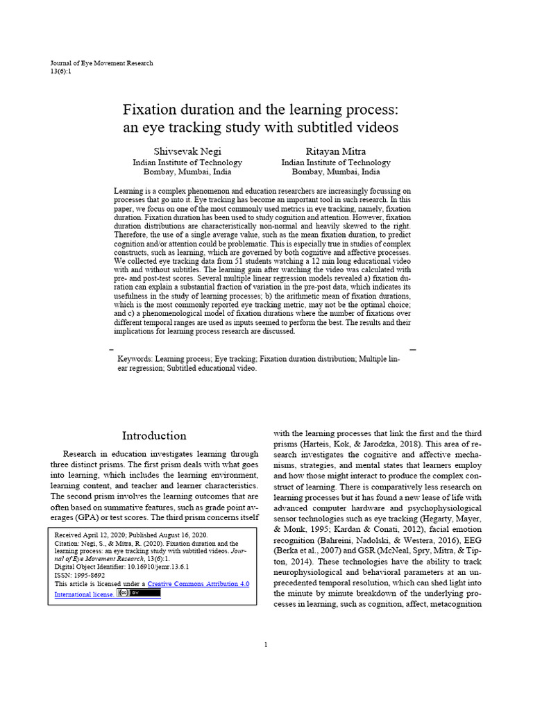 Eye Tracking and Learning: Fixation Duration Insights | PDF ...