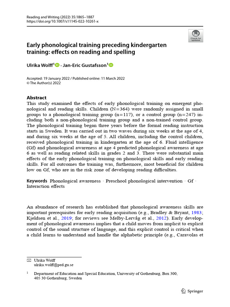 Early Phonological Training Effects on Reading | PDF | Word | Syllable