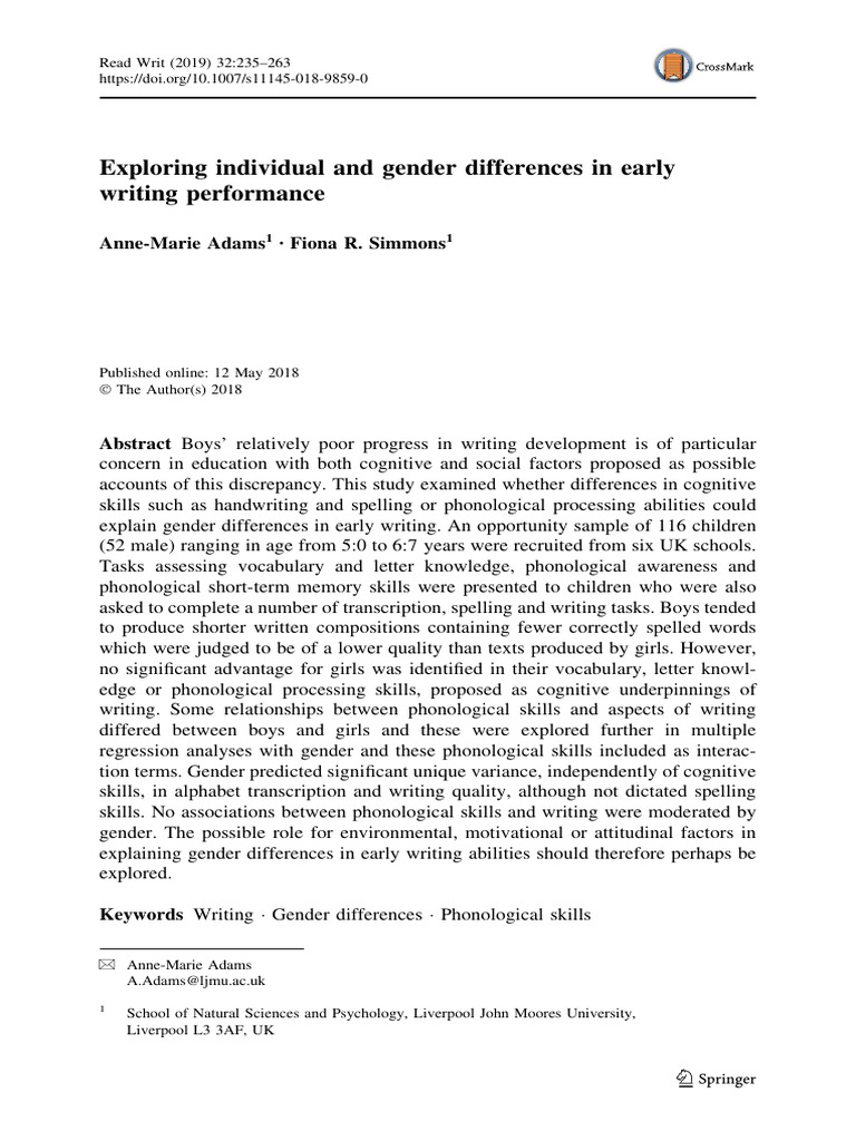 Gender Differences in Early Writing Skills | PDF | Principal Component ...