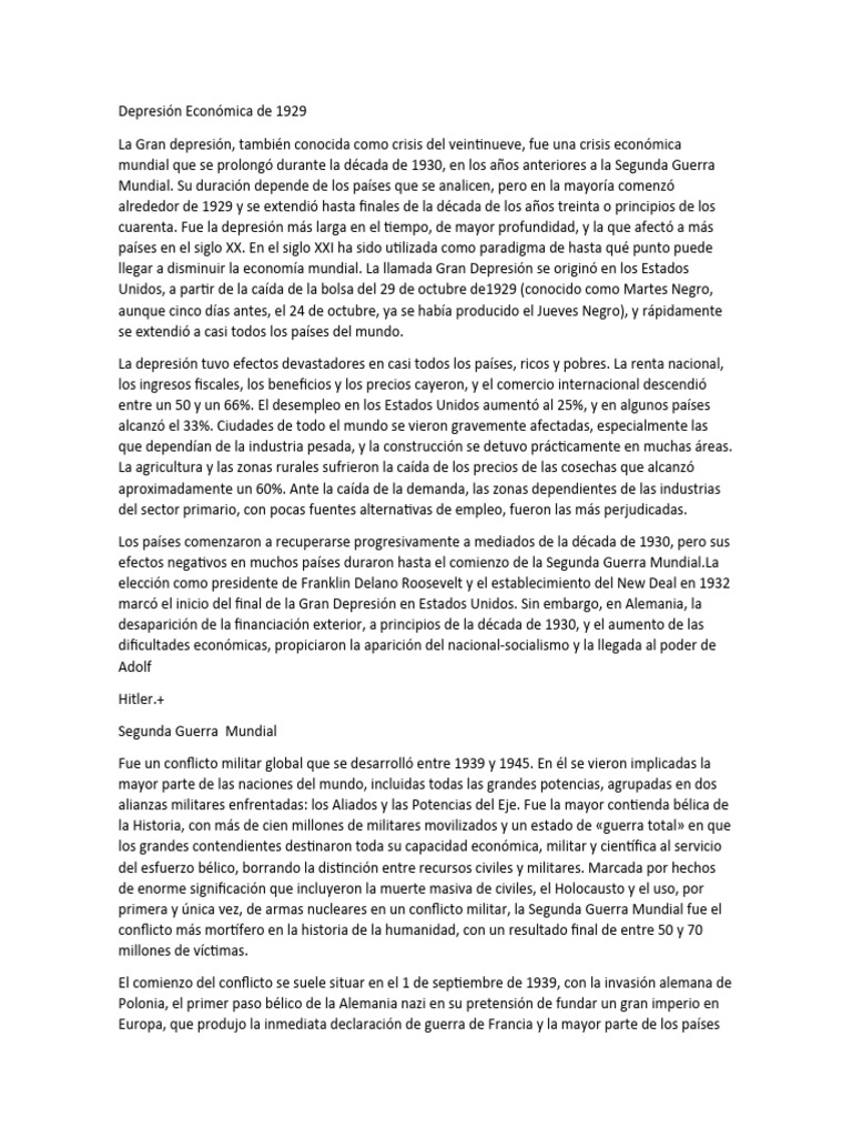 Depresión Económica De 1929 Pdf Gran Depresion Potencias Del Eje