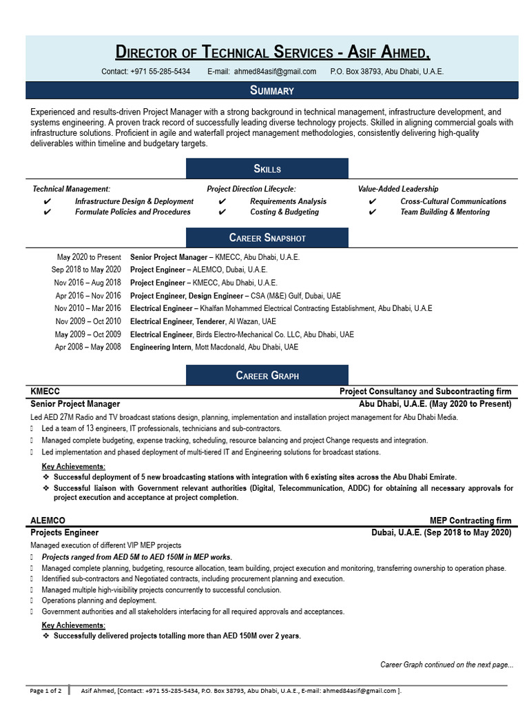 Asif Ahmed: Technical Director Resume | PDF | United Arab Emirates ...