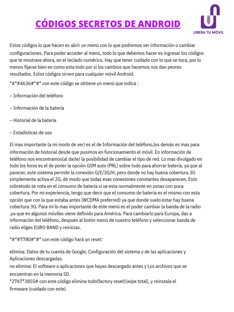 CODIGOS SECRETOS PARA CELULARES ANDROID - PDF (1) .pdf-1 | PDF ...