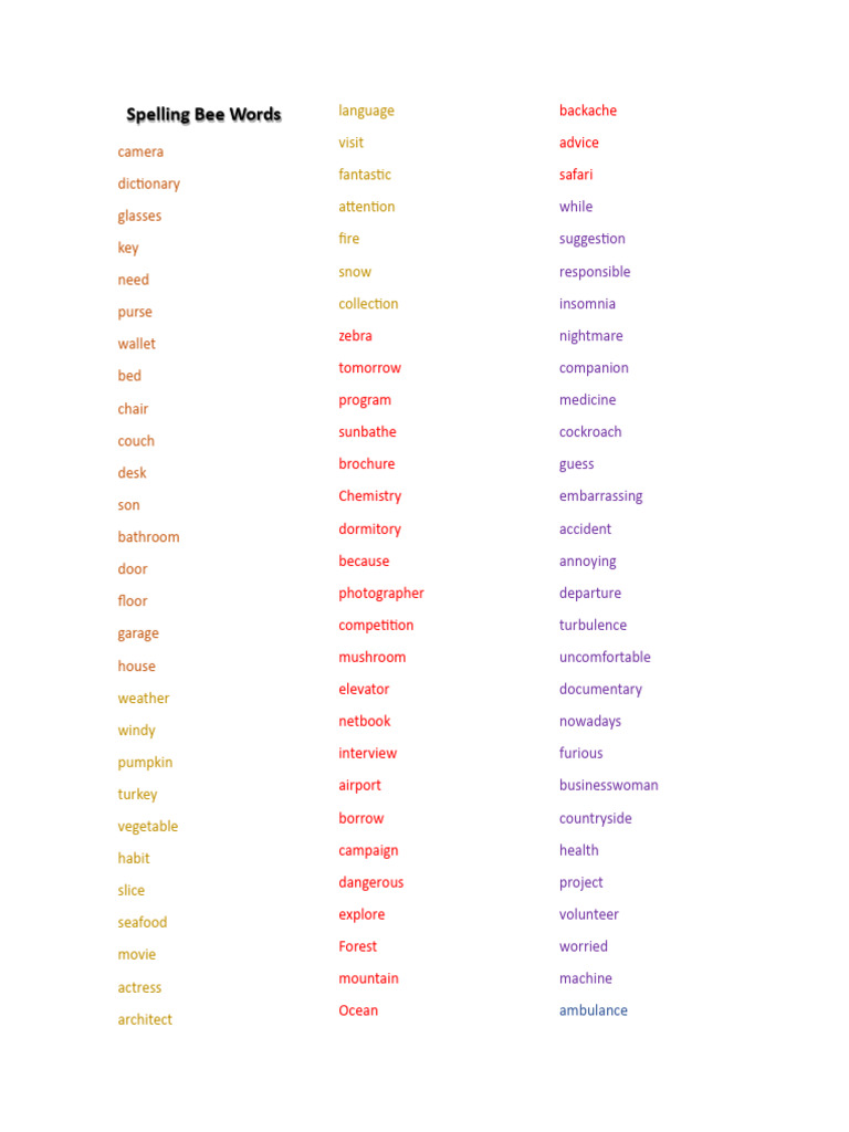 Spelling Bee 2024 A PDF