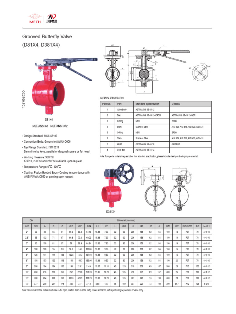 Grooved Butterfly Valve Specifications | PDF | Gas Technologies ...
