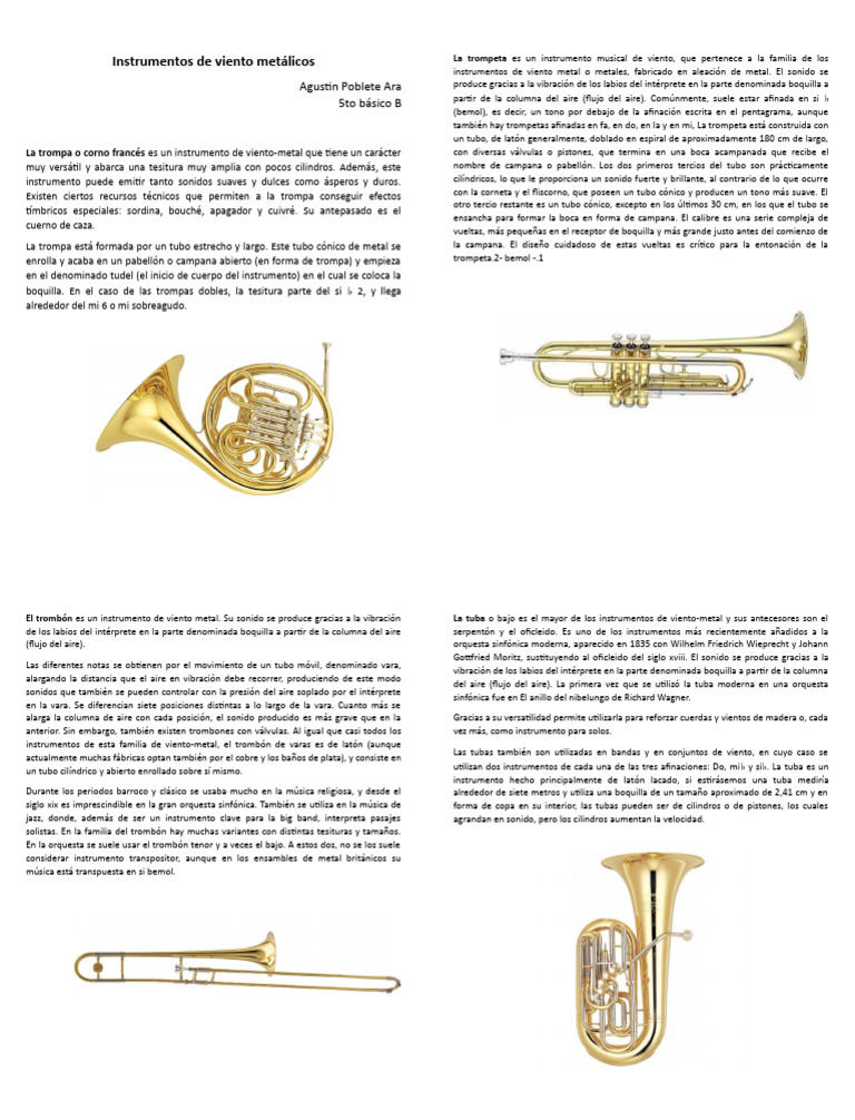 Instrumentos de Viento Metal: Trompeta y Más | PDF | Instrumentos de ...