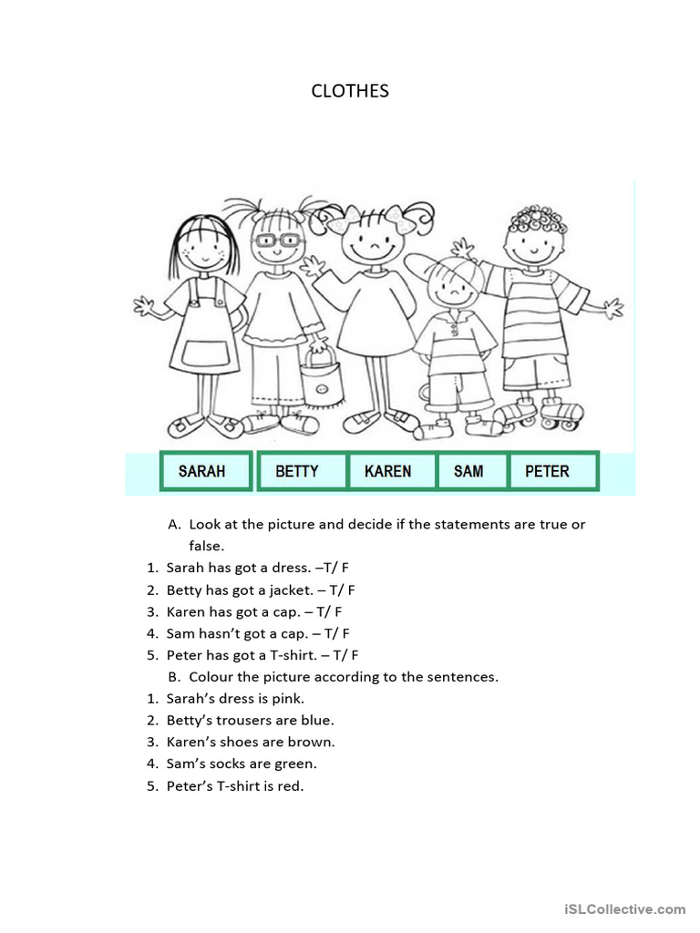 Clothes Activity: True/False & Coloring | PDF