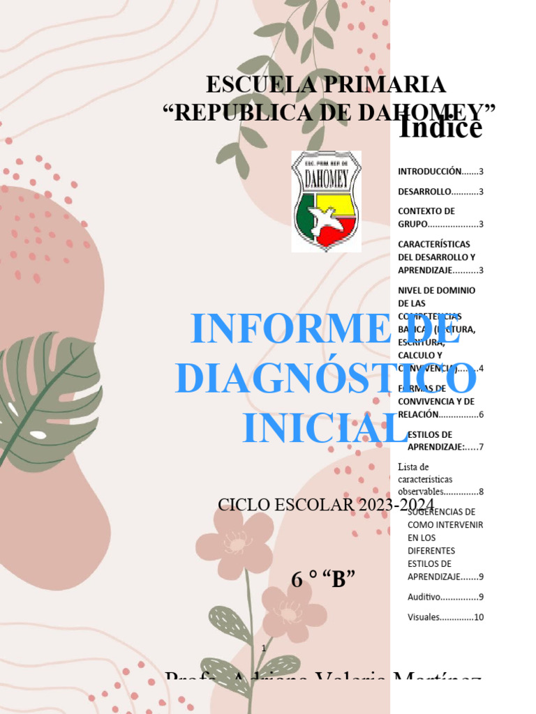 Informe de Diagnostico Inicial 6b | PDF | Salón de clases | Aprendizaje
