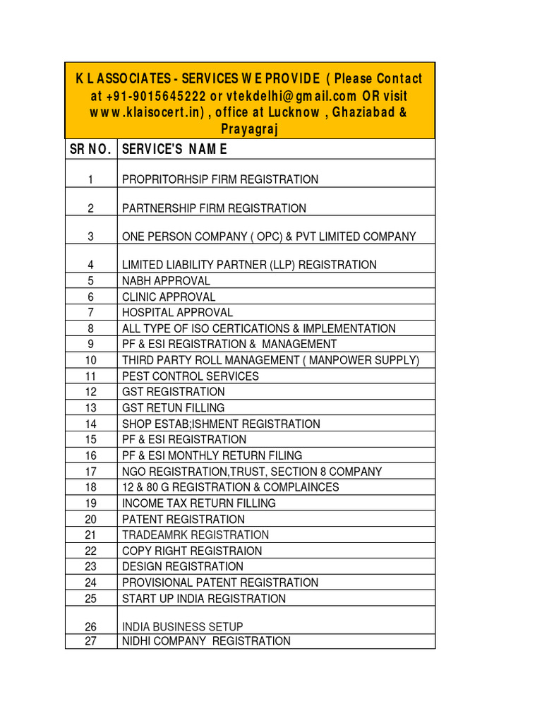 K L Associates Services Details PDF