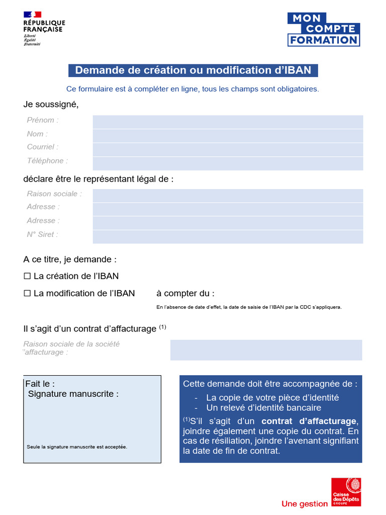 Demande de création ou modification d'IBAN | PDF
