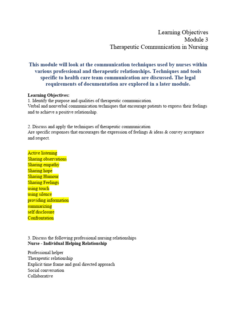 Therapeutic Communication in Nursing | PDF | Nonverbal Communication ...