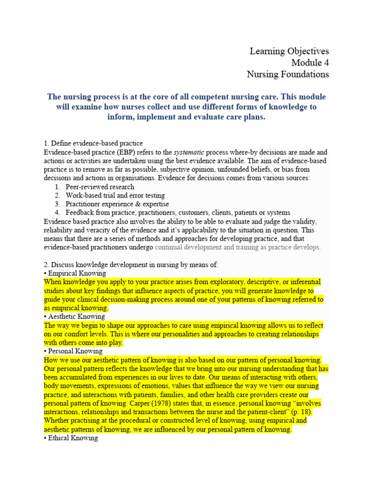 Nursing Arts Lo Module 4 Pdf Medical Diagnosis Nursing