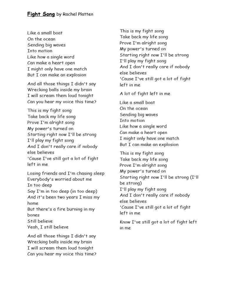 Rachel Platten's Fight Song Lyrics | PDF