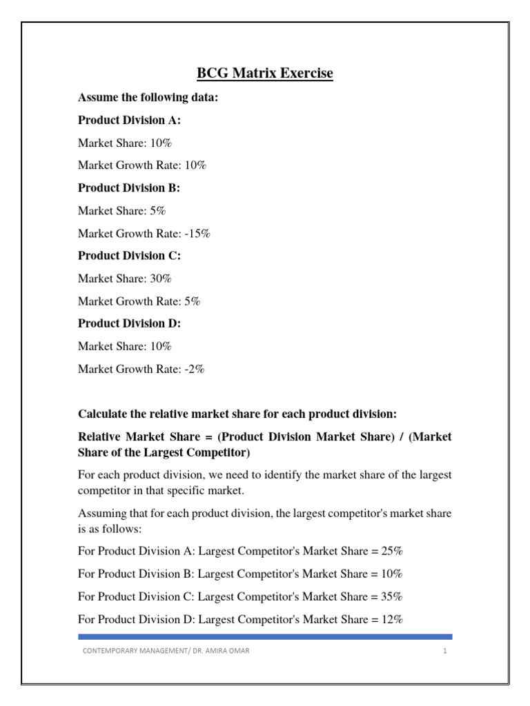 BCG Matrix Exercise 2024 | Download Free PDF | Economic Growth | Market ...