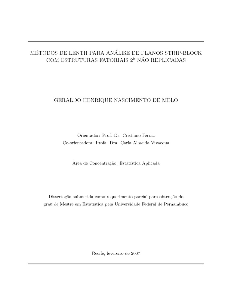 Dissertação Sobre o Método de Lenth PDF Análise de variação Variação