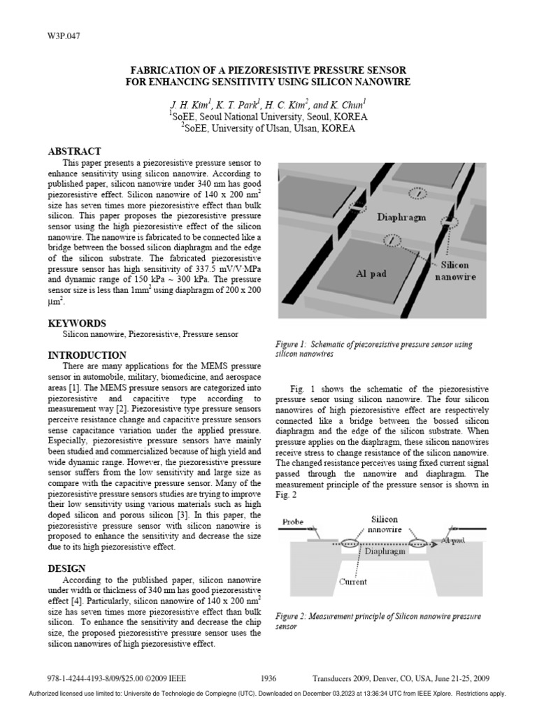 Fabrication of A Piezoresistive Pressure Sensor For Enhancing ...