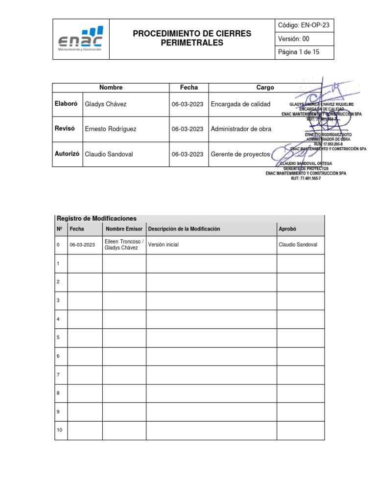 Procedimiento de Cierres Perimetrales | PDF | Perforar | Hormigón