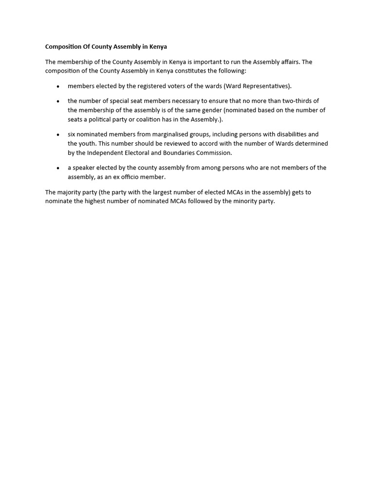 Functions Of County Assembly In Kenya