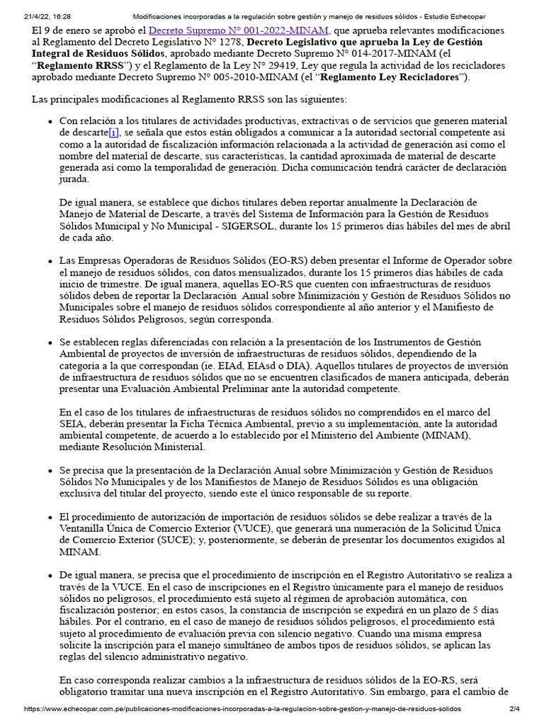 Integral de residuos s lidos aprobado mediante decreto supremo 014