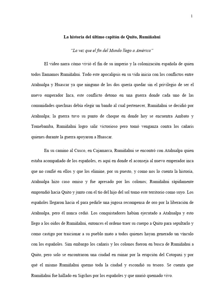 La Historia Del Último Capitán de Quito, Rumiñahui | PDF | Imperio Inca
