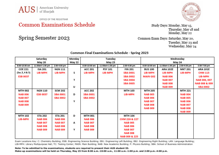Common Examinations Schedule s2023 | PDF | Schools | Educational