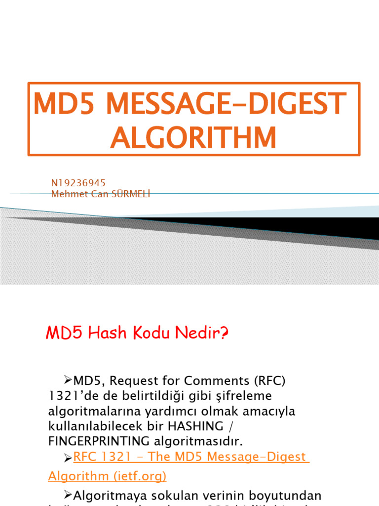 Md5 Message-Digest Algorithm: N19236945 Mehmet Can SÜRMELİ | PDF