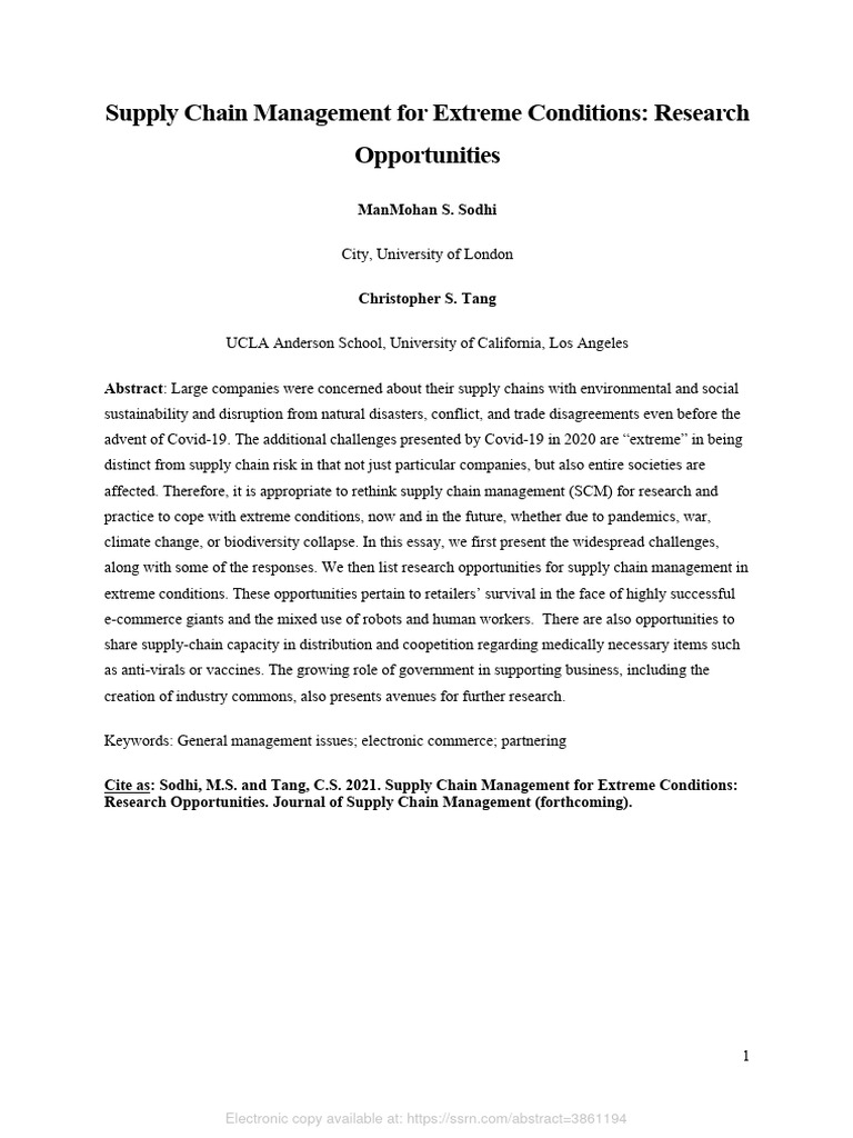 SSRN Id3861194 | PDF | Supply Chain | Supply Chain Management