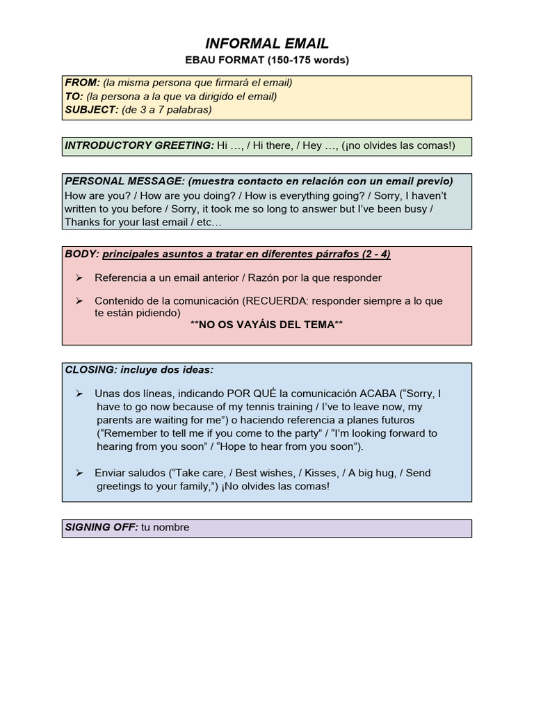 informal email EBAU format for ESO | PDF