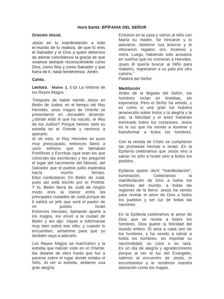 Epifanía Del Señor Hora Santa Pdf Reyes Magos Jesús