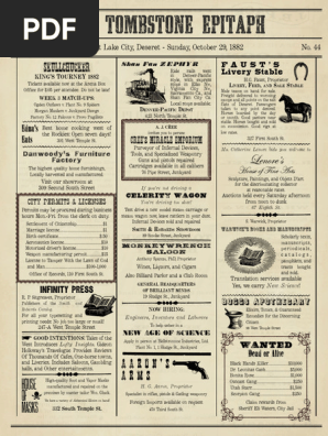Deadlands article, Tombstone town advertisements