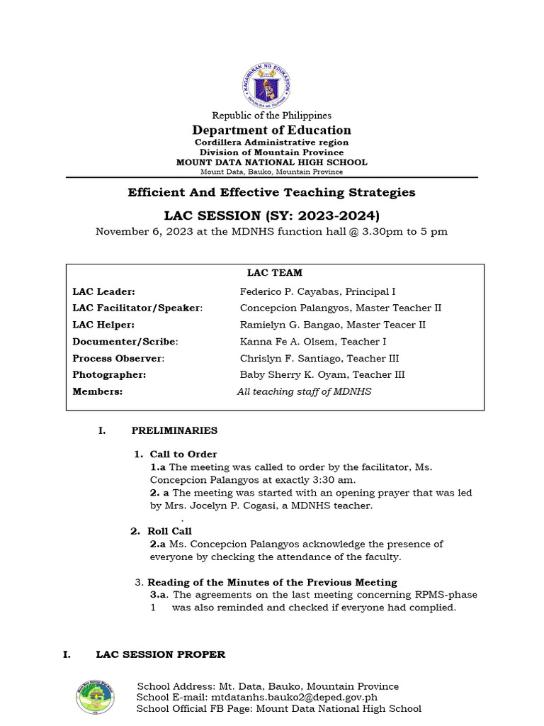 Lac Minutes | PDF | Learning | Teaching Method