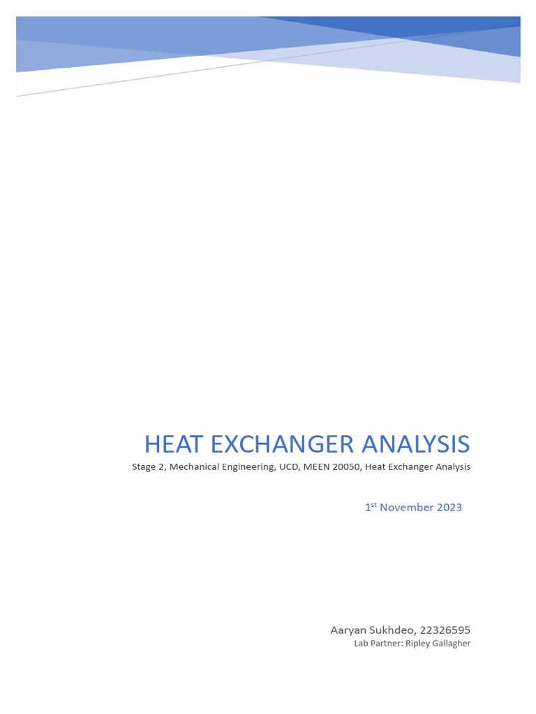 Heat Exchangers Lab Report PDF Heat Exchanger Heat