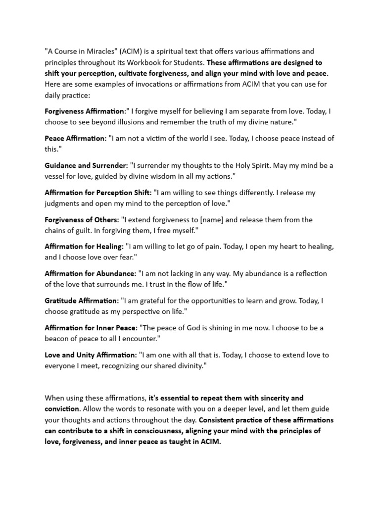 ACIM Daily Affirmations for Peace | PDF