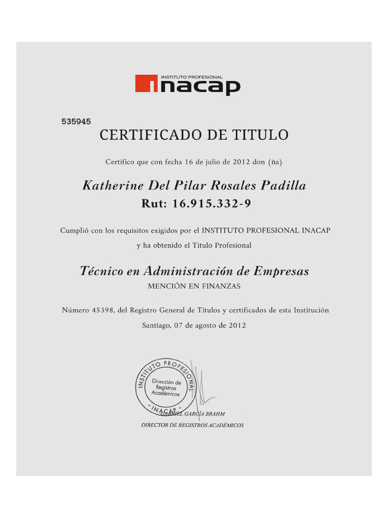 Cert Inacap 16 915 332-9 PDF | PDF