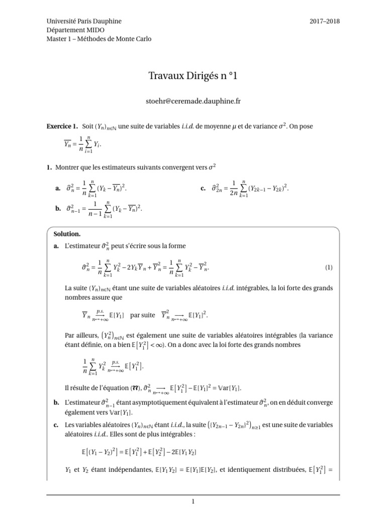 Méthodes de Monte Carlo en Statistiques | PDF | Estimateur (statistique ...