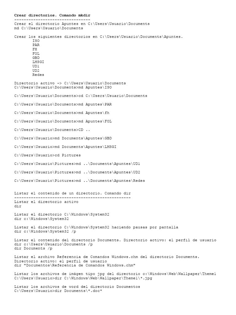 Lista comandos windows pdf archivo de computadora directorio