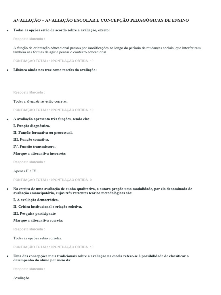 Avaliação Escolar e Concepções Pedagógicas | PDF | Pedagogia