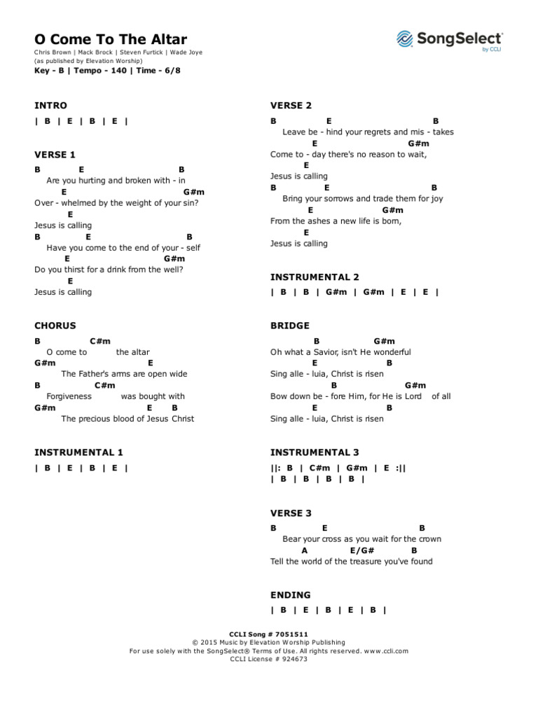 O come to the altar chords b pdf christian worship and liturgy