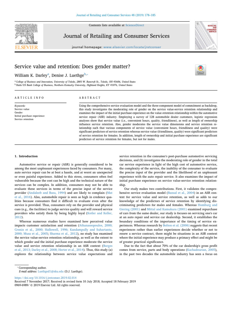 10 1016@j Jretconser 2019 02 014 | PDF | Customer Satisfaction | Experience