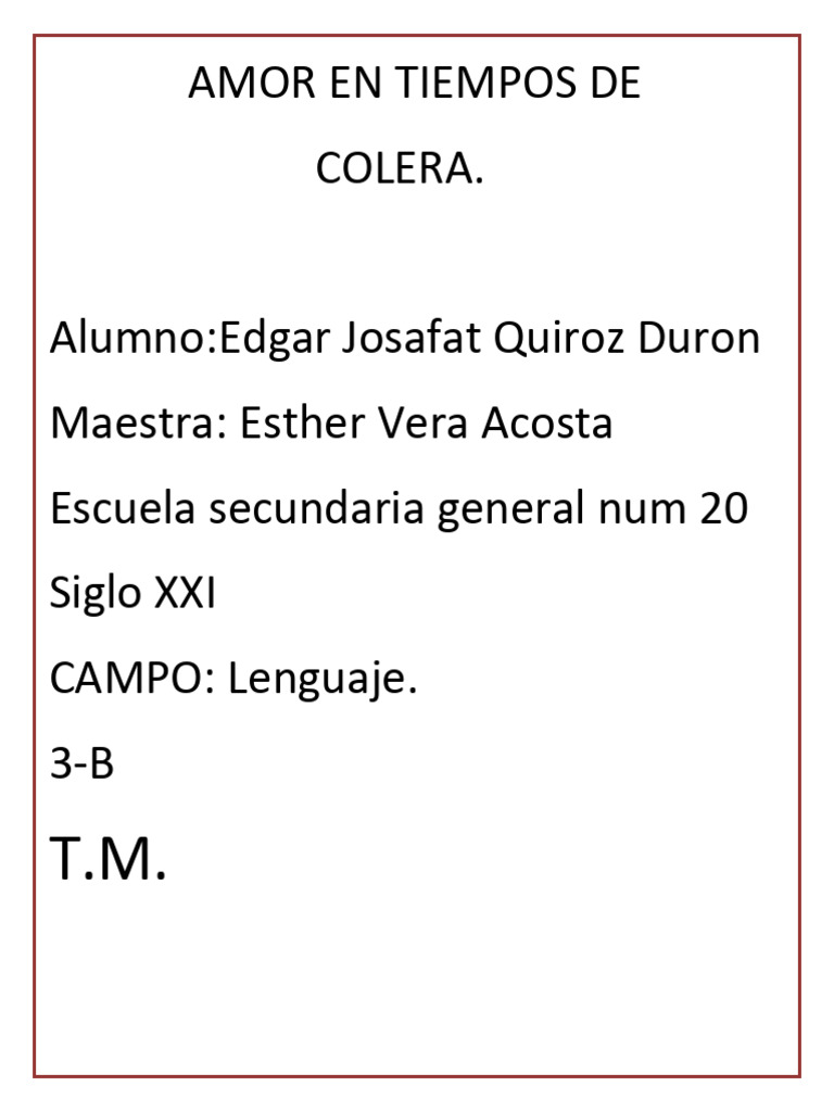 Análisis de "El amor en los tiempos del cólera" | PDF | Gabriel García ...
