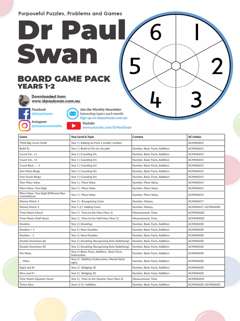 Paul Swan Year 1-2 Maths Games Pack | PDF