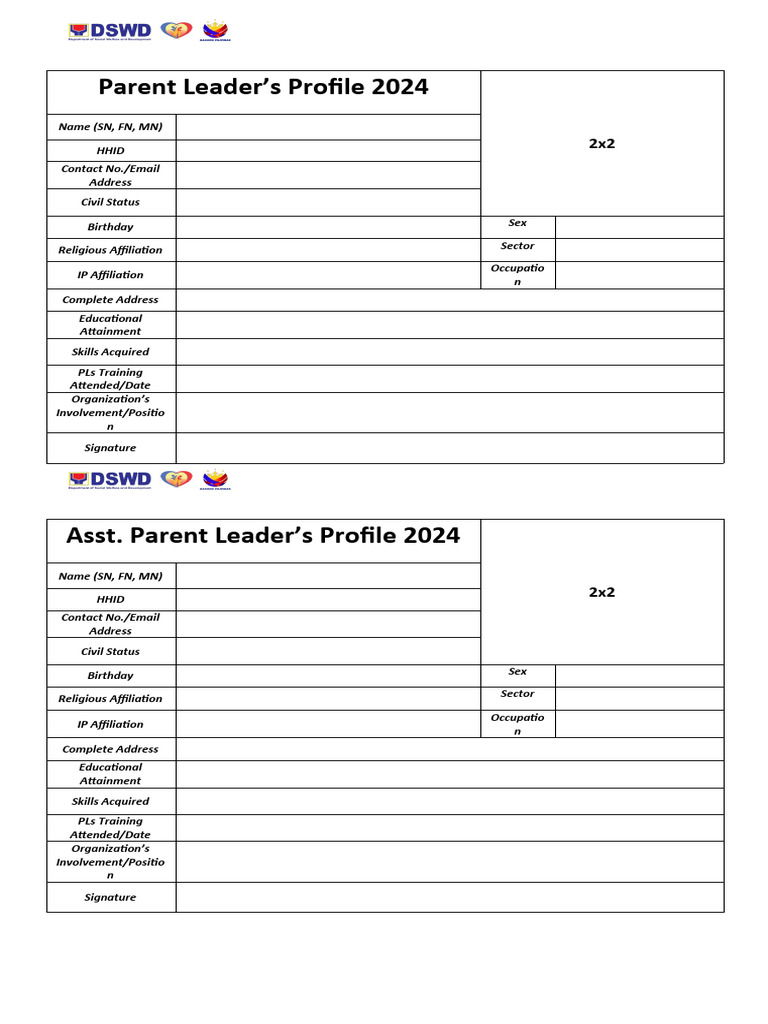 Parent Leader Profile Template 2024 | PDF | Wellness