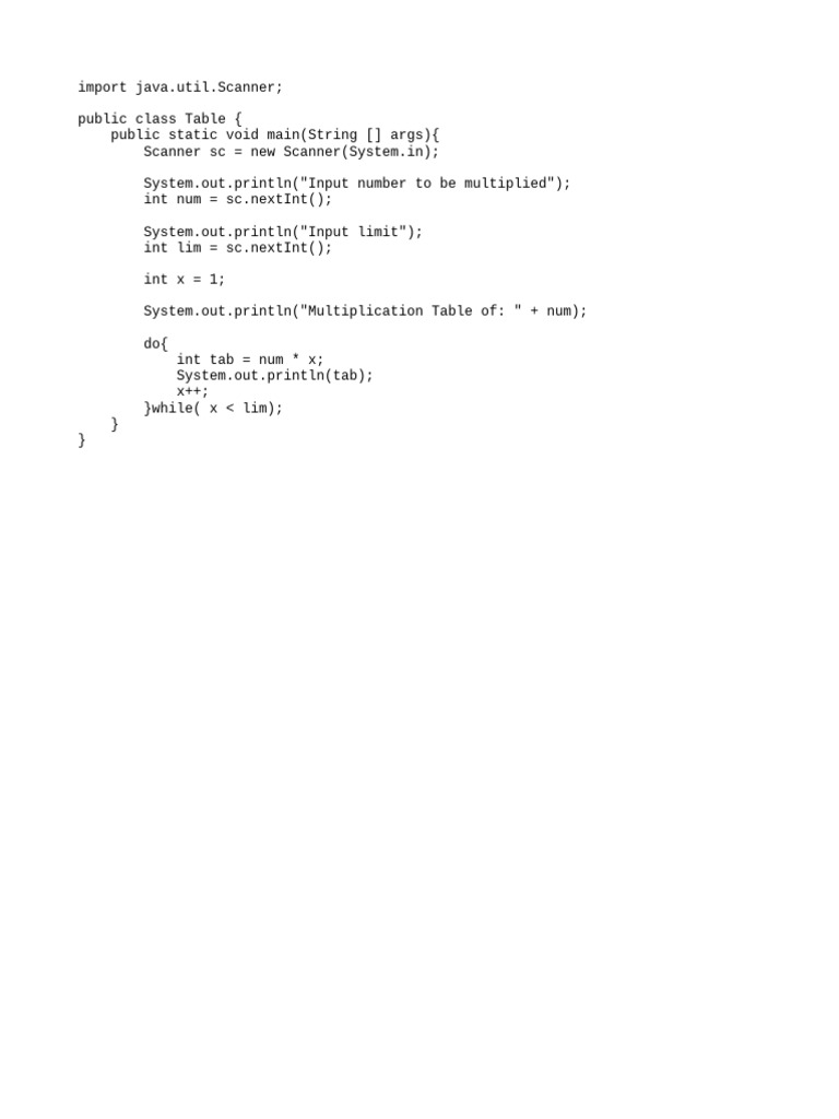 Multiplication Table Code In C
