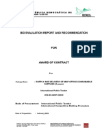 Bid Evalaution Report Supply and Delivery of Consumable Supplies - 2 Years Financial Opening Feb 16