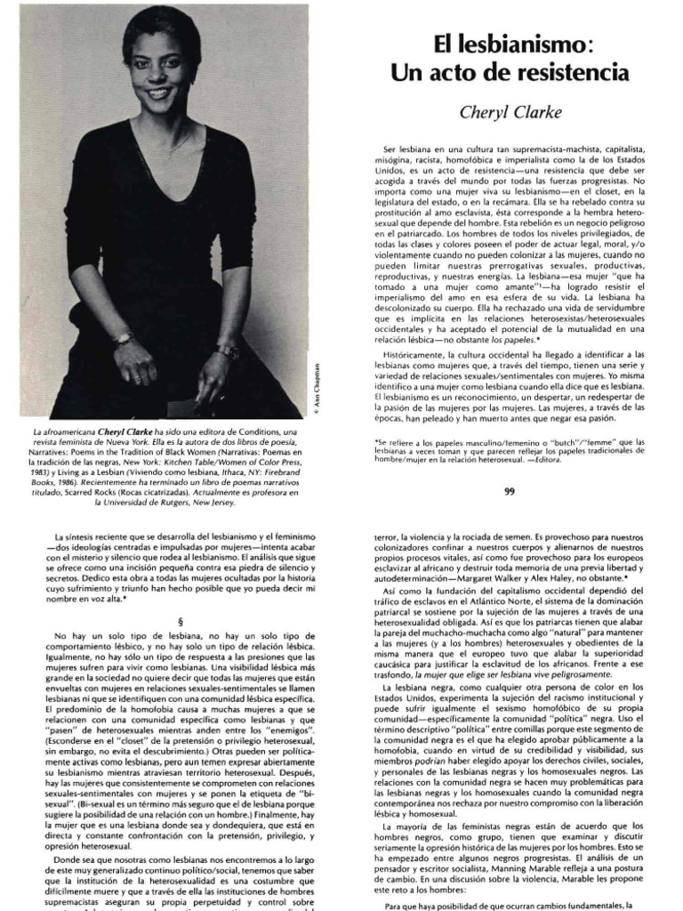 Lesbianismo acto de resistencia_Sheryl Clarke | PDF