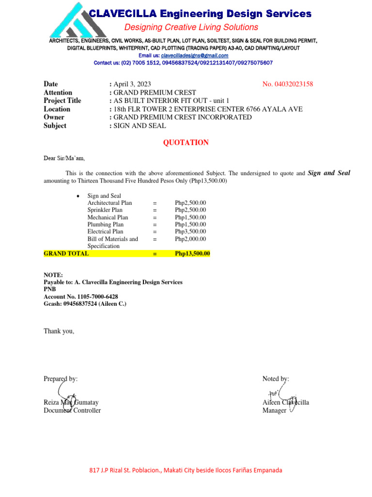 Quotation for Sign and Seal Services | PDF