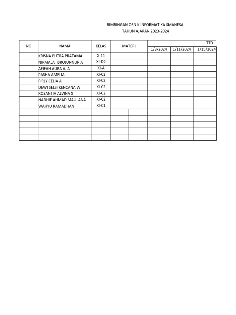Absensi bimbel osn informatika tahun 2024 pdf