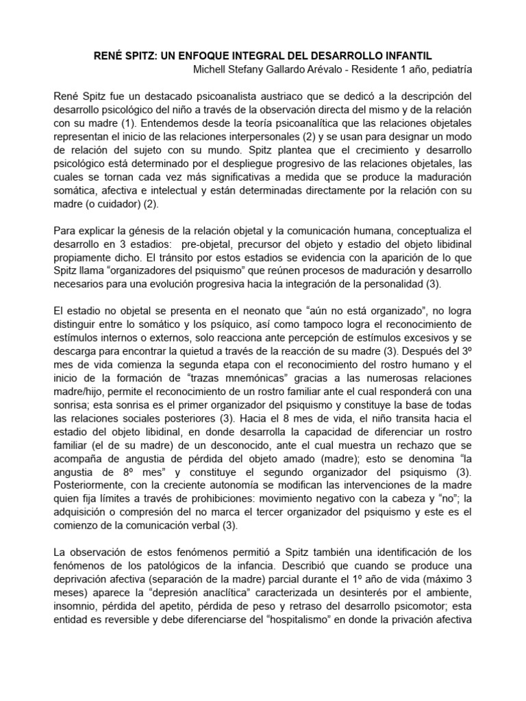 LA TEORÍA DEL DESARROLLO DE RENÉ SPITZ | PDF | Psique (psicología ...