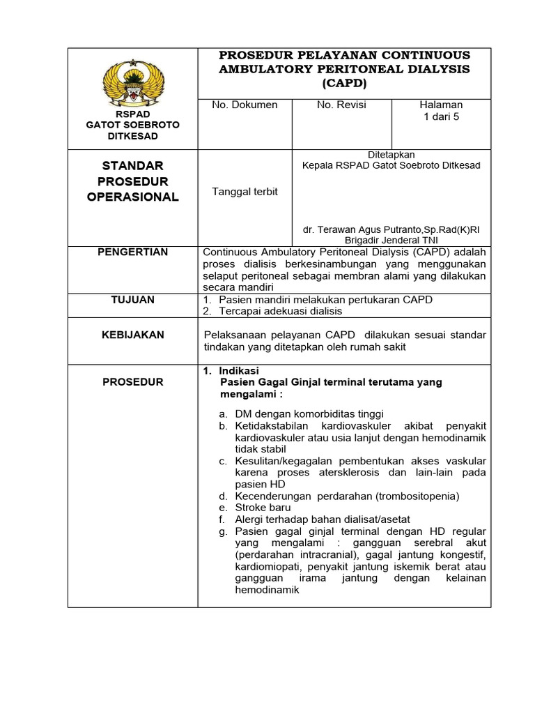 Prosedur CAPD di RSPAD Gatot Soebroto | PDF | Sains & Matematika