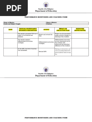 PERFORMANCE MONITORING AND COACHING FORM