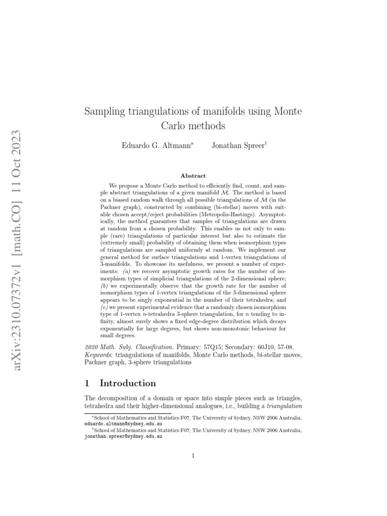 Sampling Triangulations of Manifolds Using Monte Carlo Methods | PDF ...